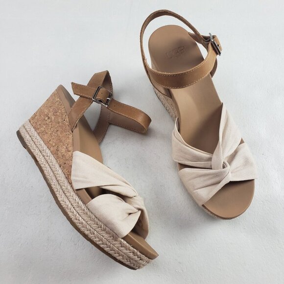 Ugg Joslyn Wedge Slingback Sandal Womens 6.5 Brown Espadrille Cork Open Toe Heel - Picture 1 of 13